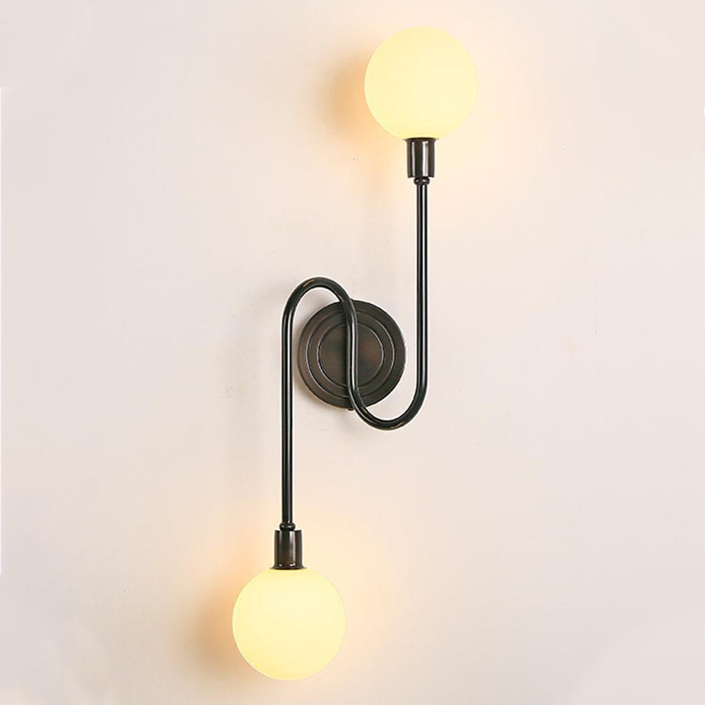 Brass Curved Rod Globe 2-Light Wall Lamp