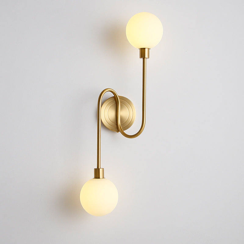 Brass Curved Rod Globe 2-Light Wall Lamp