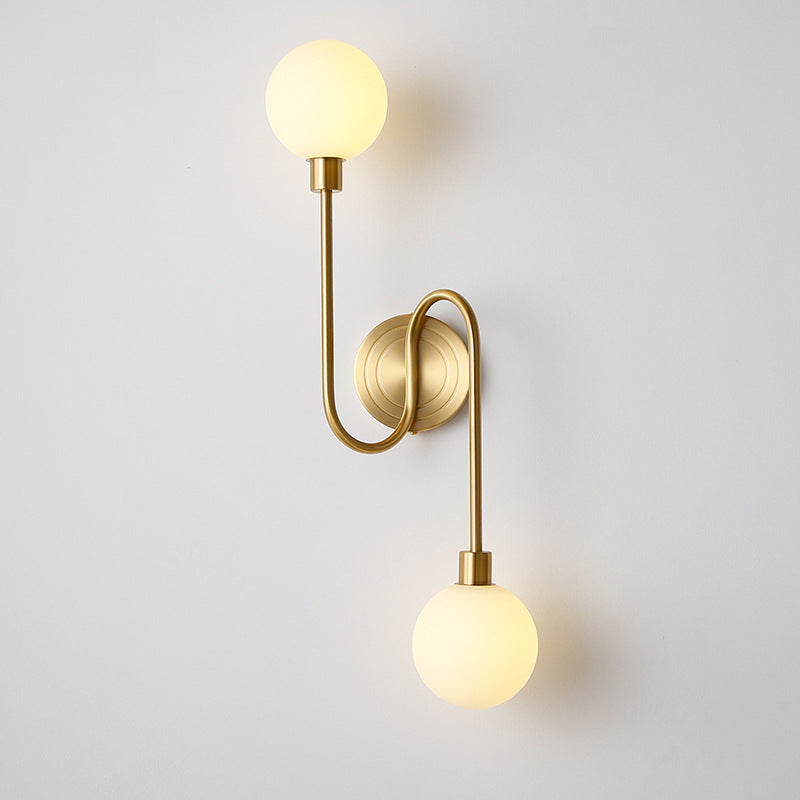 Brass Curved Rod Globe 2-Light Wall Lamp