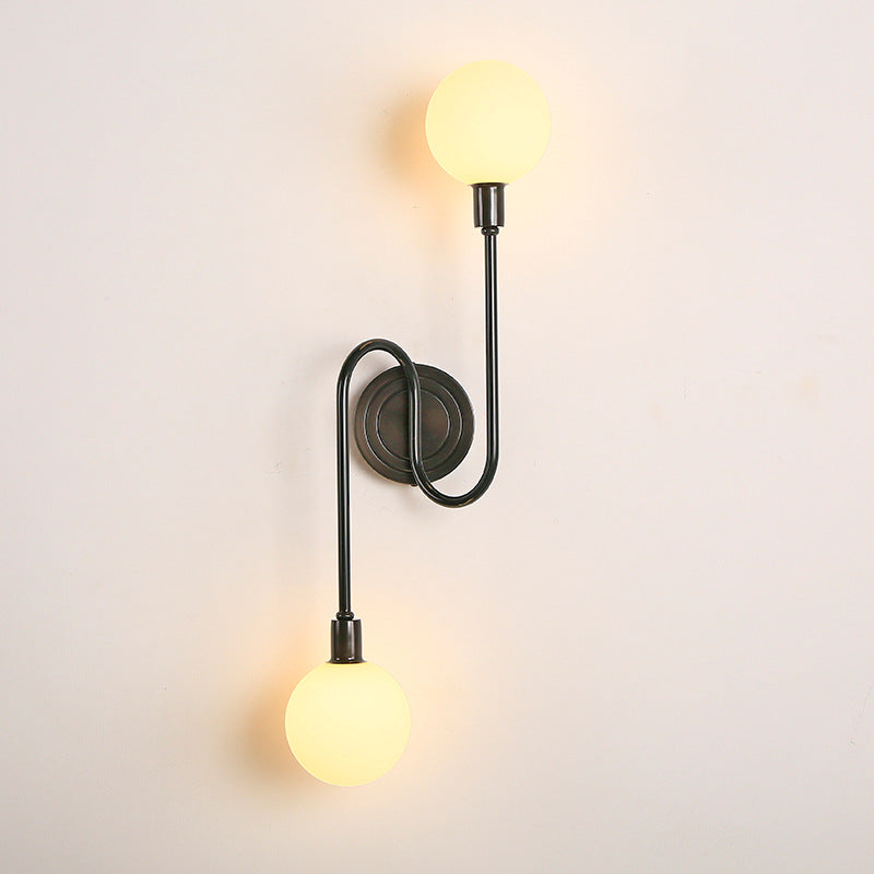 Brass Curved Rod Globe 2-Light Wall Lamp