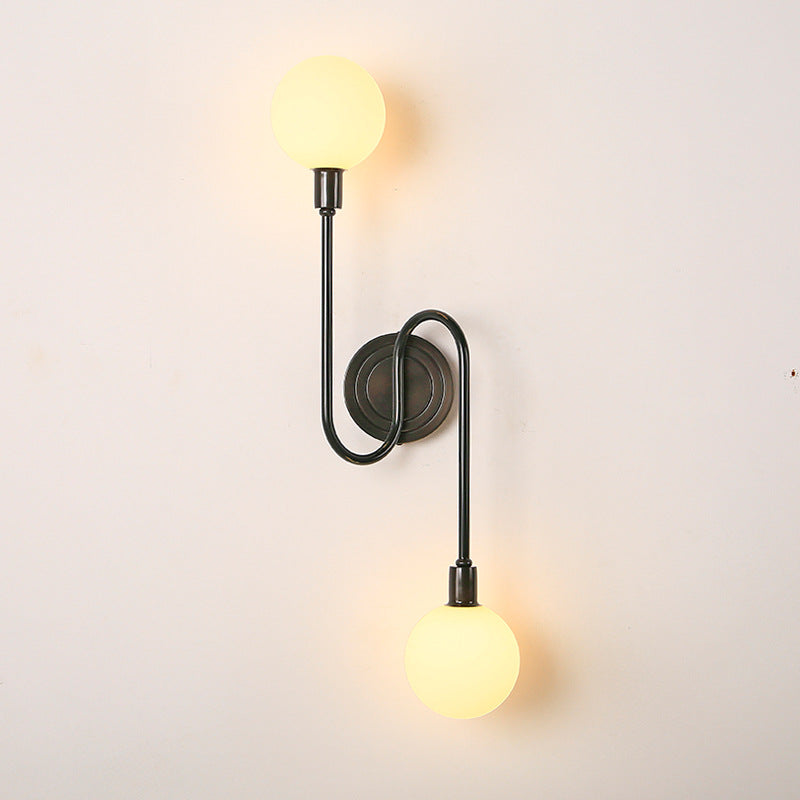 Brass Curved Rod Globe 2-Light Wall Lamp