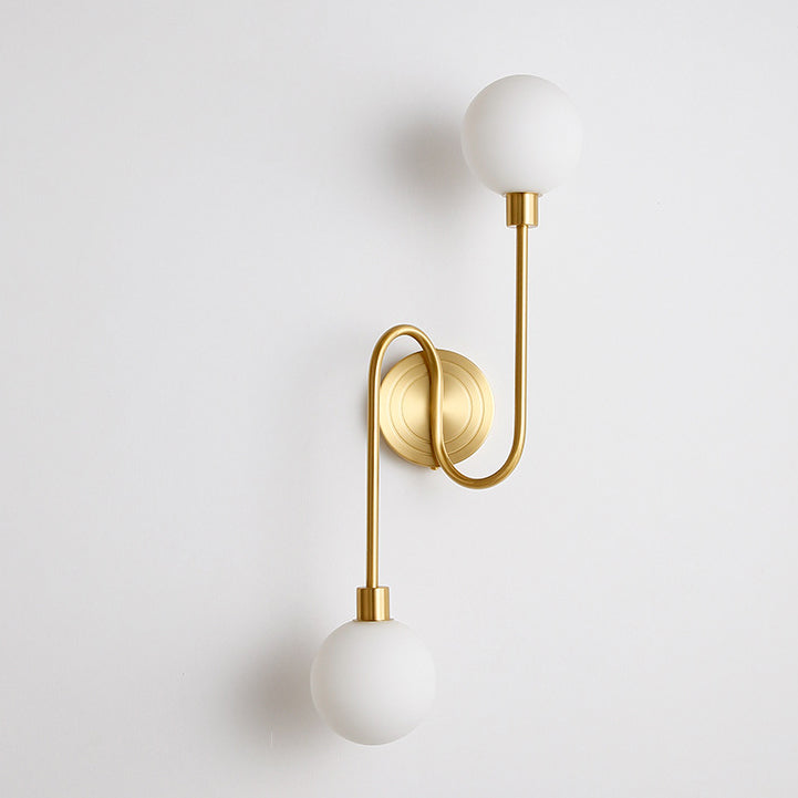 Brass Curved Rod Globe 2-Light Wall Lamp