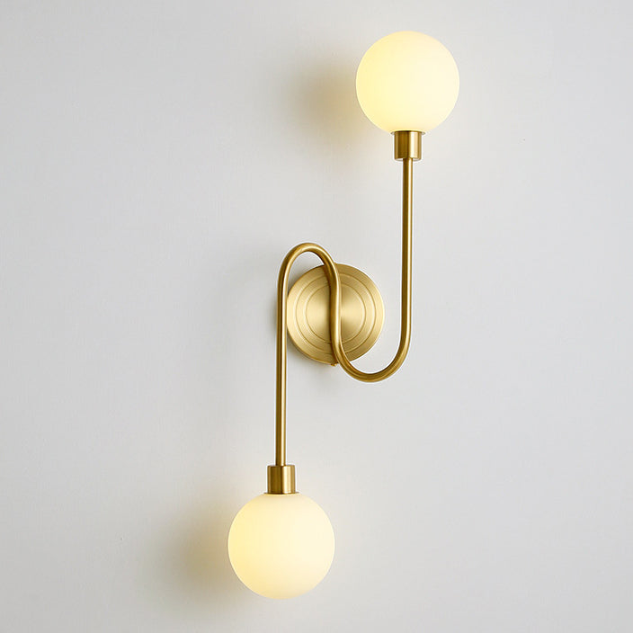 Brass Curved Rod Globe 2-Light Wall Lamp