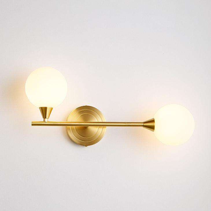 Brass Straight Rod Globe 2-Light Wall Lamp