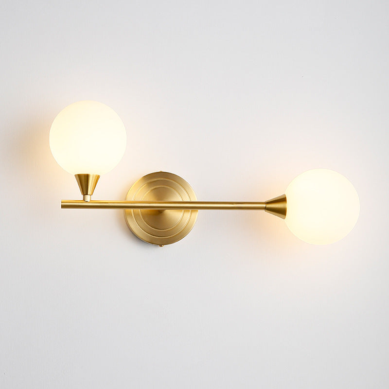 Brass Straight Rod Globe 2-Light Wall Lamp
