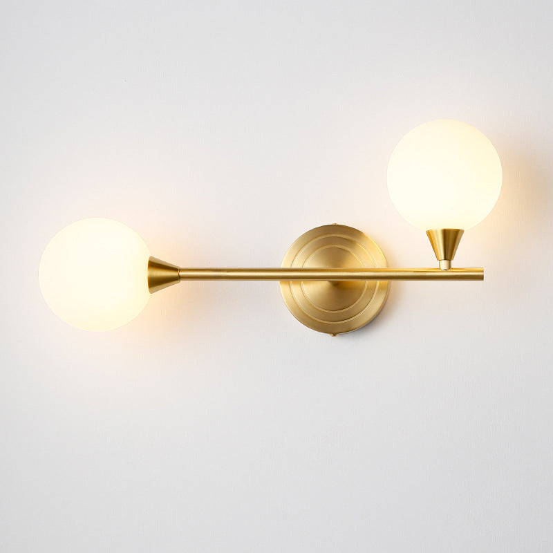 Brass Straight Rod Globe 2-Light Wall Lamp