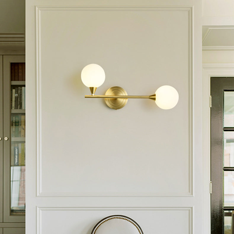 Brass Straight Rod Globe 2-Light Wall Lamp