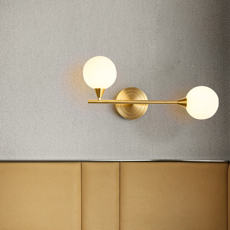 Brass Straight Rod Globe 2-Light Wall Lamp
