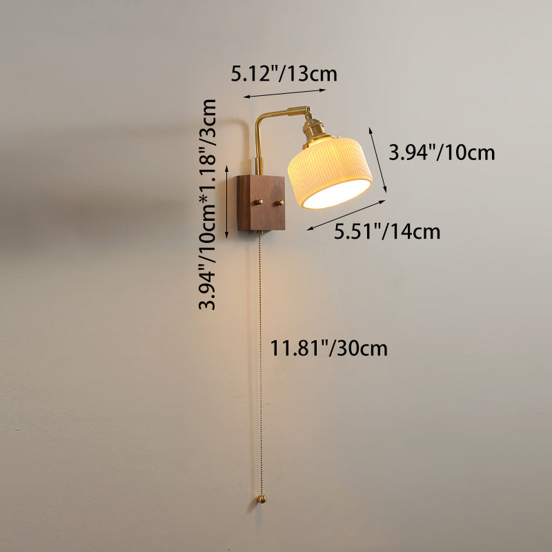 Brass Walnut Pleated Fabric Wall Lamp