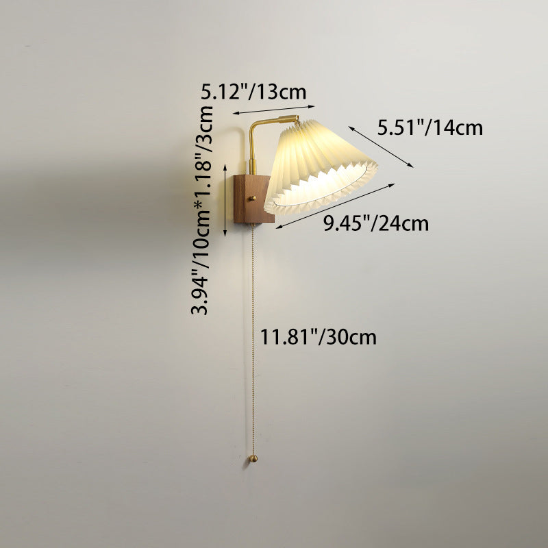 Brass Walnut Pleated Fabric Wall Lamp