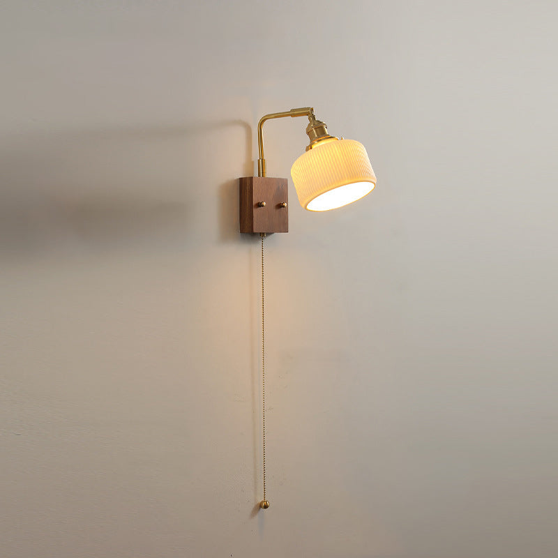Brass Walnut Pleated Fabric Wall Lamp