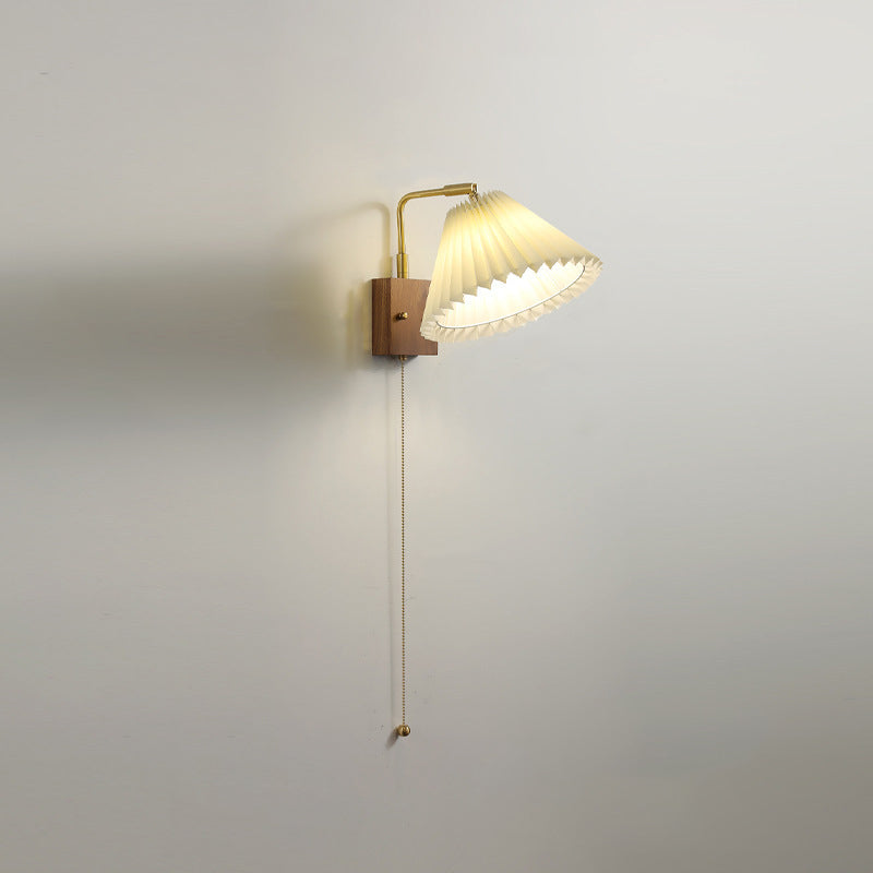 Brass Walnut Pleated Fabric Wall Lamp