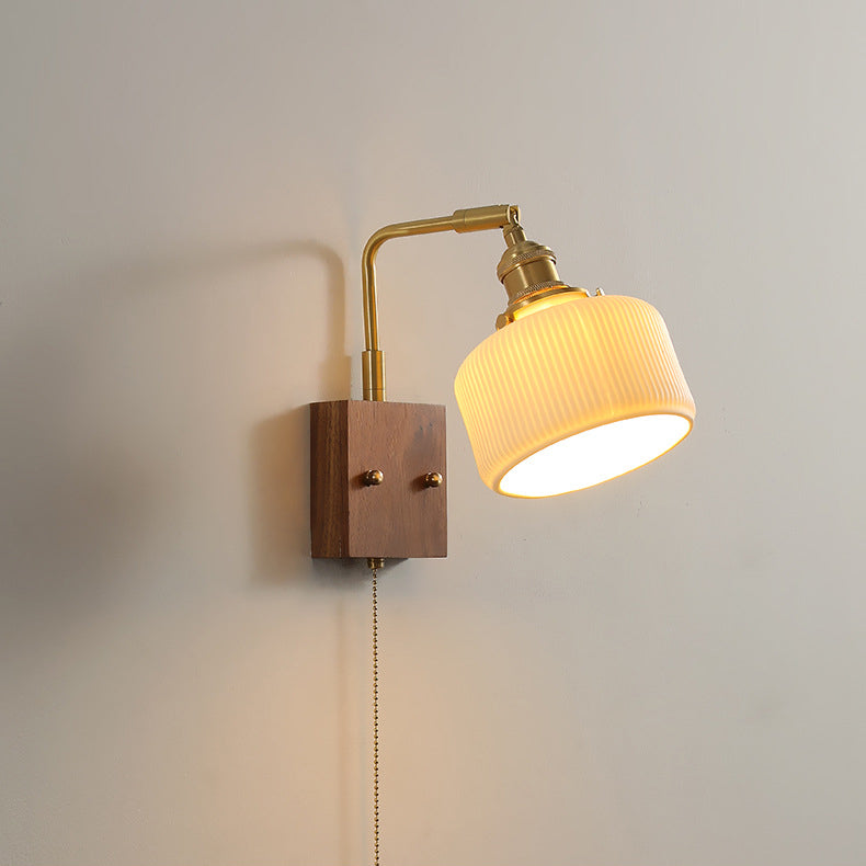 Brass Walnut Pleated Fabric Wall Lamp