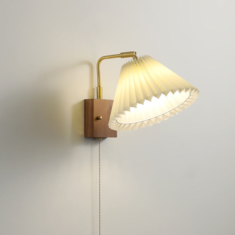 Brass Walnut Pleated Fabric Wall Lamp