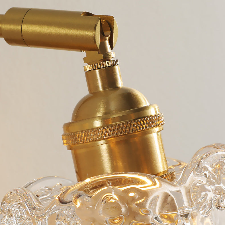 Brass Walnut Rose-Textured Glass Wall Lamp