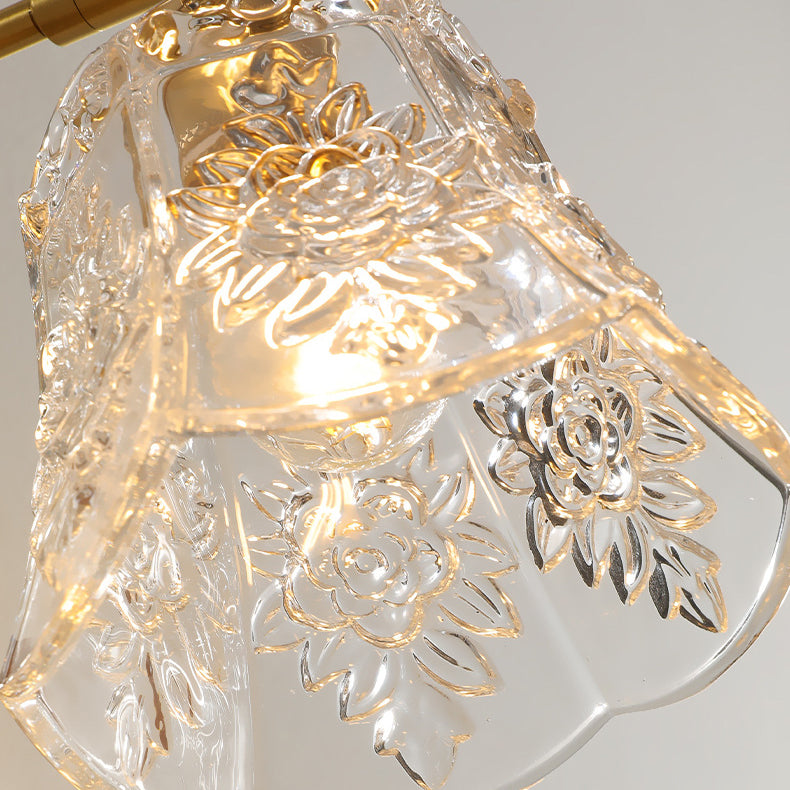 Brass Walnut Rose-Textured Glass Wall Lamp