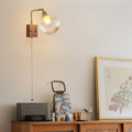 Brass Walnut Ribbed Globe Wall Lamp