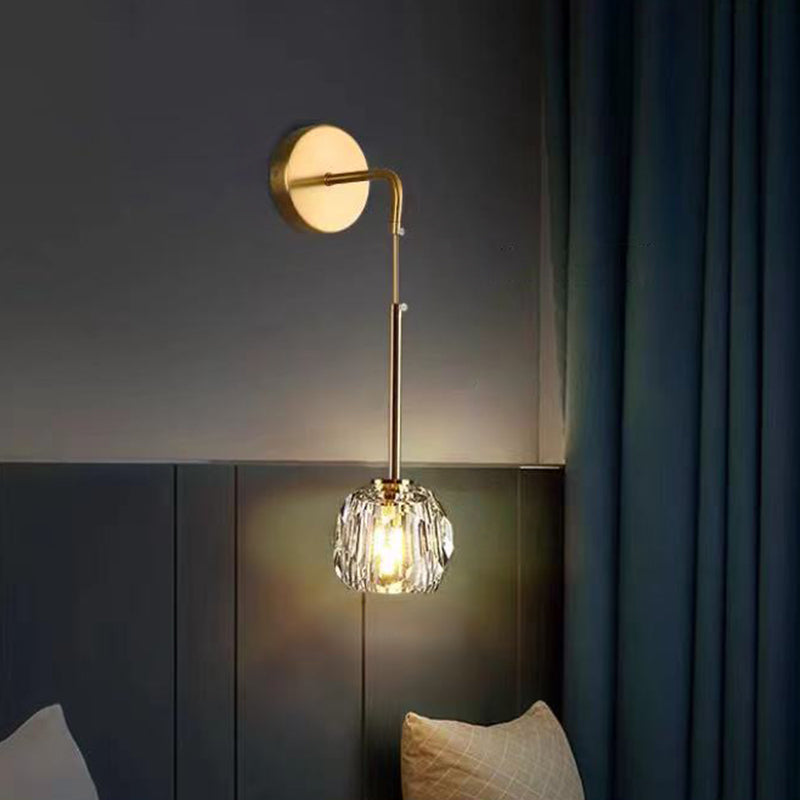 Iron Crystal Cylindrical Bedroom Wall Lamp