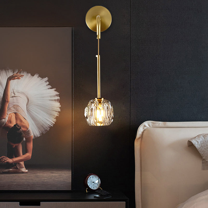 Iron Crystal Cylindrical Bedroom Wall Lamp