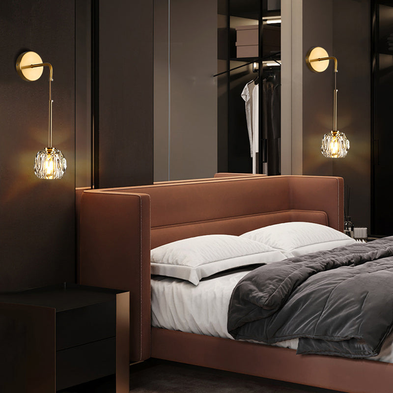 Iron Crystal Cylindrical Bedroom Wall Lamp