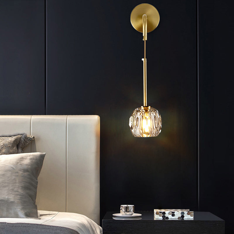 Iron Crystal Cylindrical Bedroom Wall Lamp