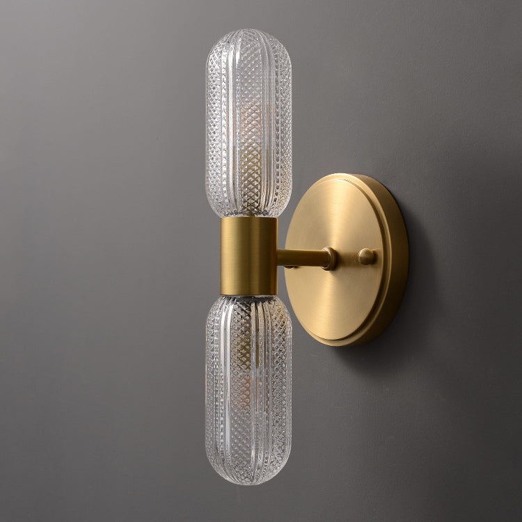 Copper Glass Cylinder Diamond 2-Light Wall Lamp