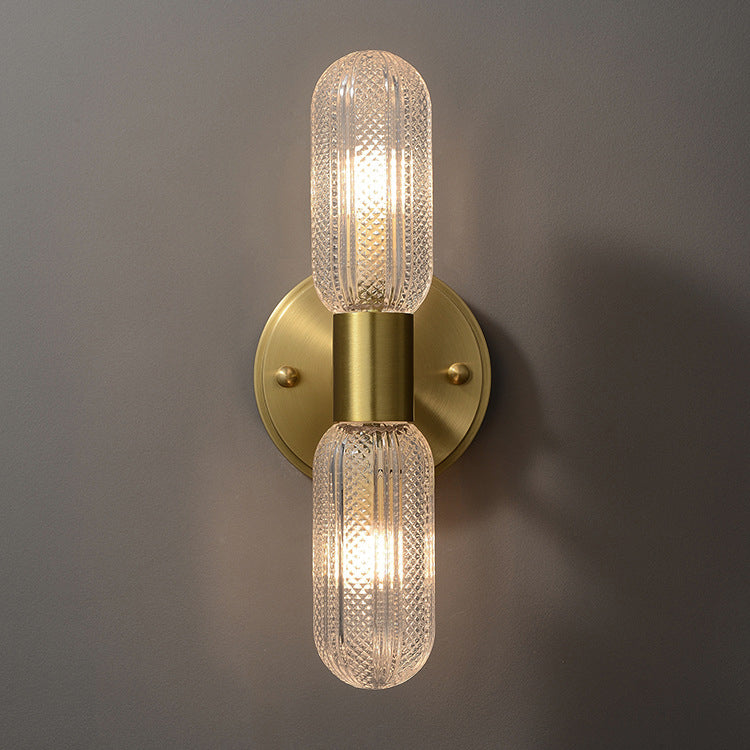 Copper Glass Cylinder Diamond 2-Light Wall Lamp