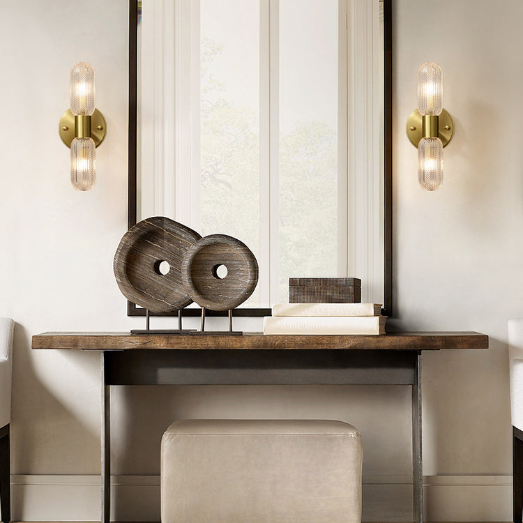 Copper Glass Cylinder Diamond 2-Light Wall Lamp