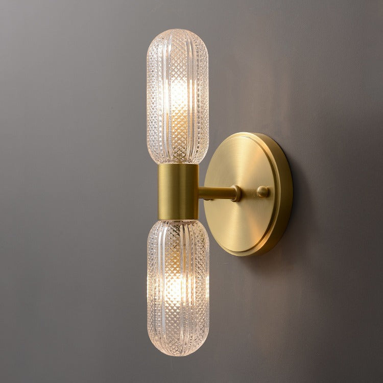 Copper Glass Cylinder Diamond 2-Light Wall Lamp