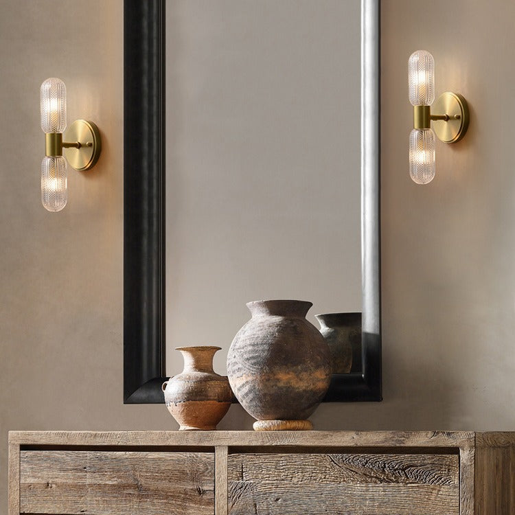 Copper Glass Cylinder Diamond 2-Light Wall Lamp