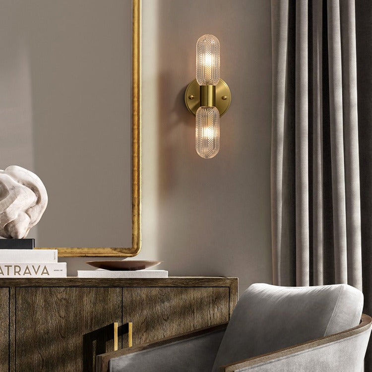 Copper Glass Cylinder Diamond 2-Light Wall Lamp