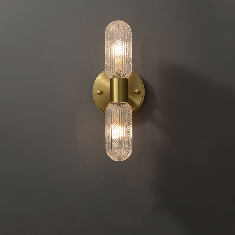 Copper Glass Cylinder Diamond 2-Light Wall Lamp