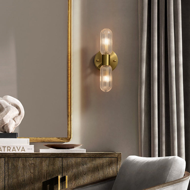 Copper Glass Cylinder Diamond 2-Light Wall Lamp