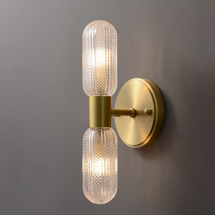 Copper Glass Cylinder Diamond 2-Light Wall Lamp