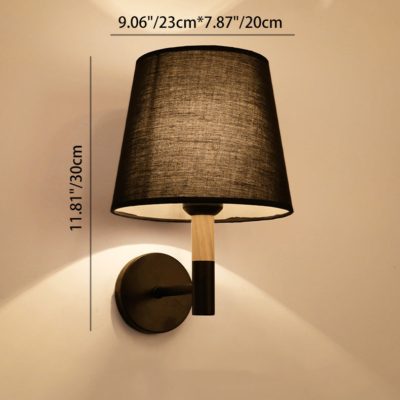 Iron Wood Fabric Round Wall Lamp