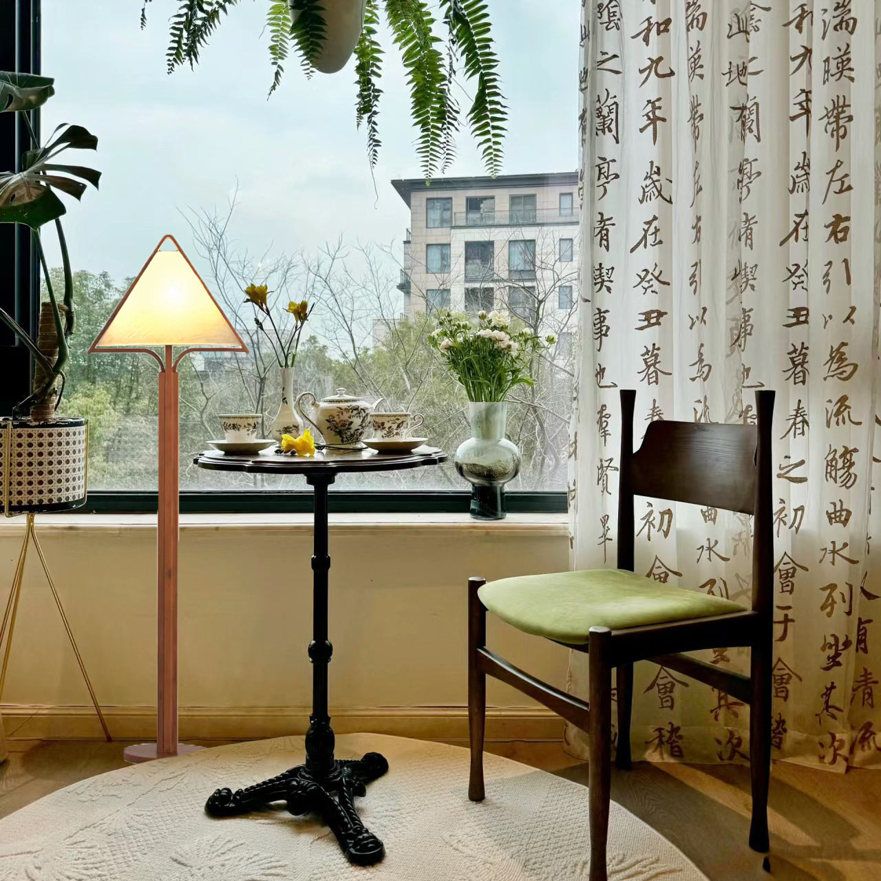 Wood Fabric Cylinder Living Floor Lamp