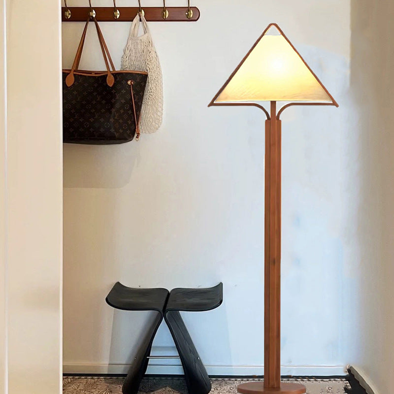 Wood Fabric Cylinder Living Floor Lamp