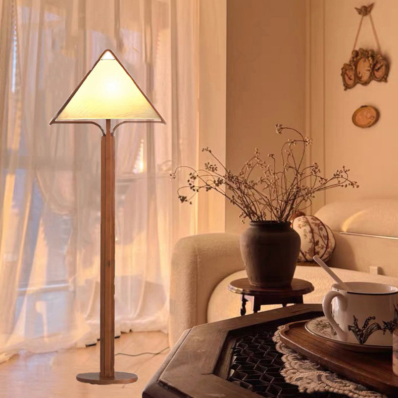 Wood Fabric Cylinder Living Floor Lamp