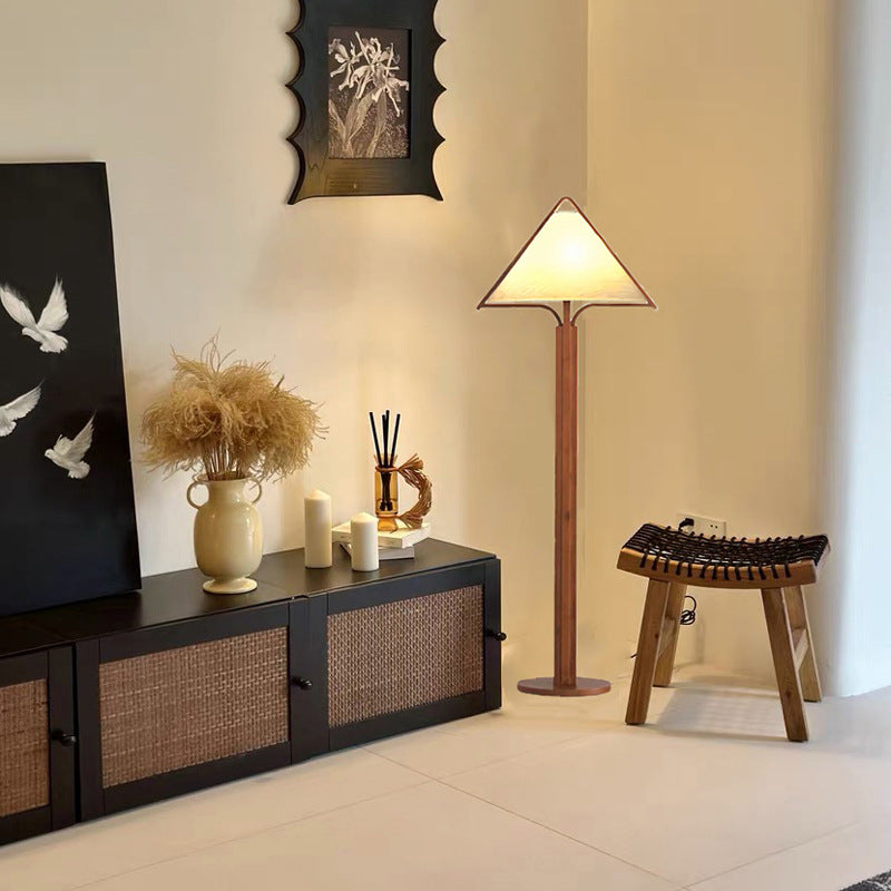 Wood Fabric Cylinder Living Floor Lamp