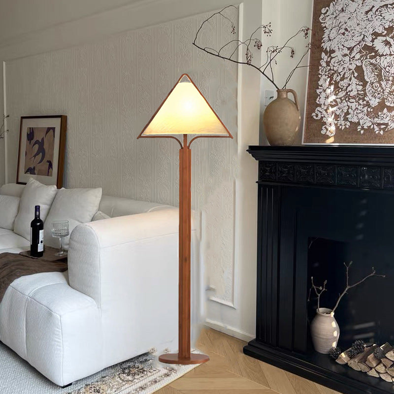 Wood Fabric Cylinder Living Floor Lamp