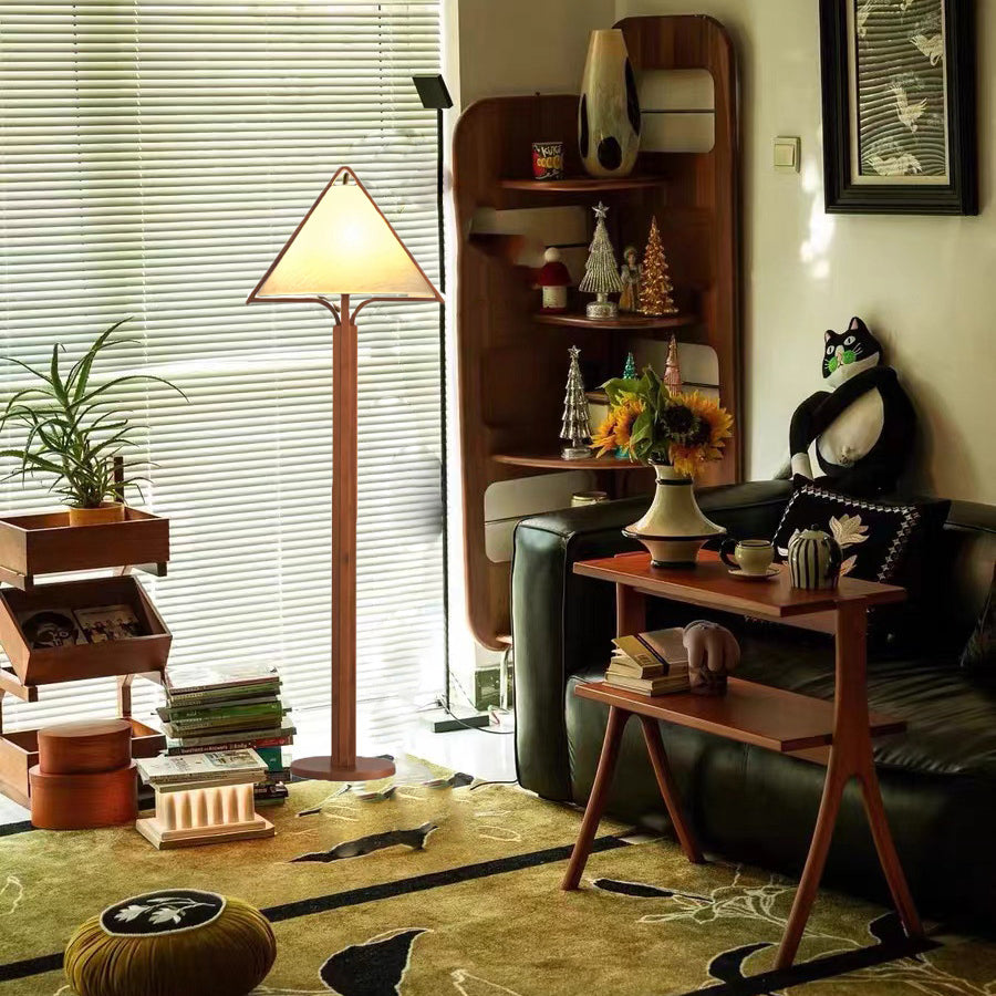 Wood Fabric Cylinder Living Floor Lamp