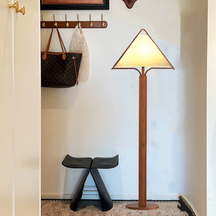 Wood Fabric Cylinder Living Floor Lamp