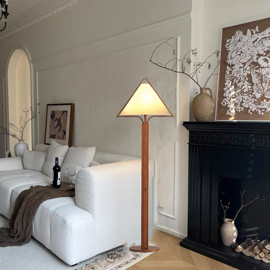 Wood Fabric Cylinder Living Floor Lamp