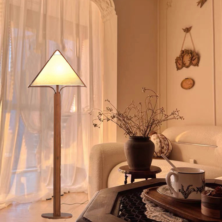 Wood Fabric Cylinder Living Floor Lamp