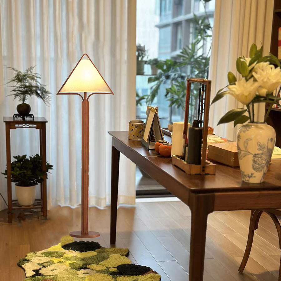 Wood Fabric Cylinder Living Floor Lamp