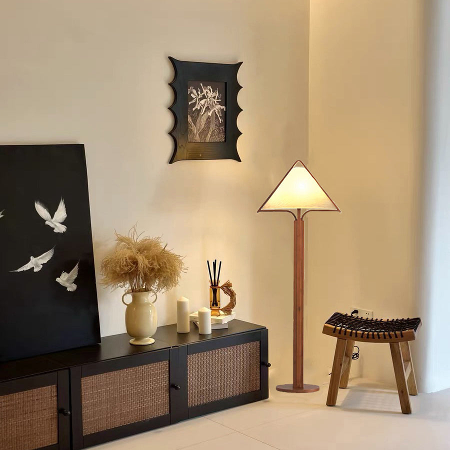 Wood Fabric Cylinder Living Floor Lamp