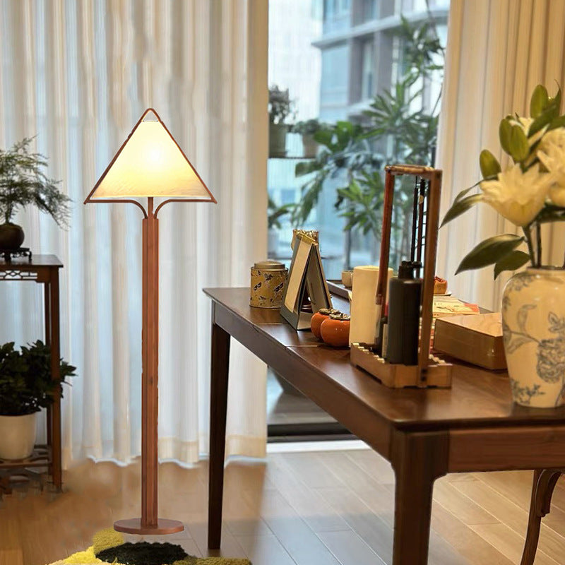 Wood Fabric Cylinder Living Floor Lamp