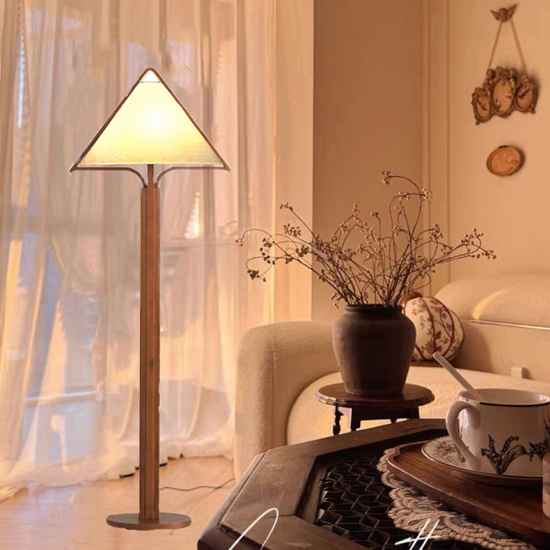 Wood Fabric Cylinder Living Floor Lamp