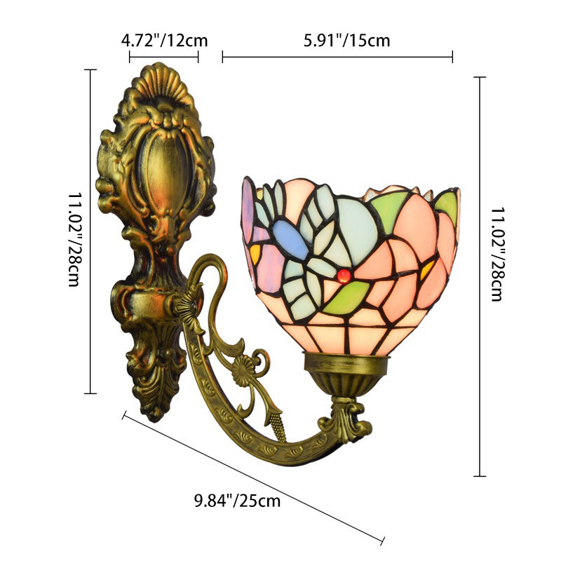 Iron Glass Floral Cone Wall Lamp