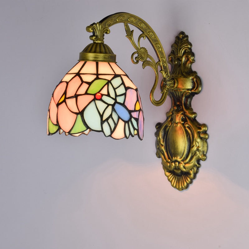 Iron Glass Floral Cone Wall Lamp